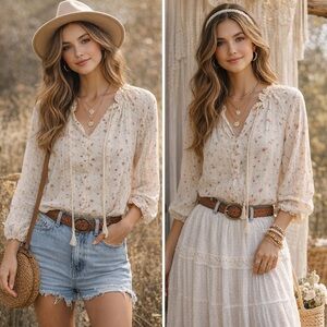 Boho Floral Cream Blouse